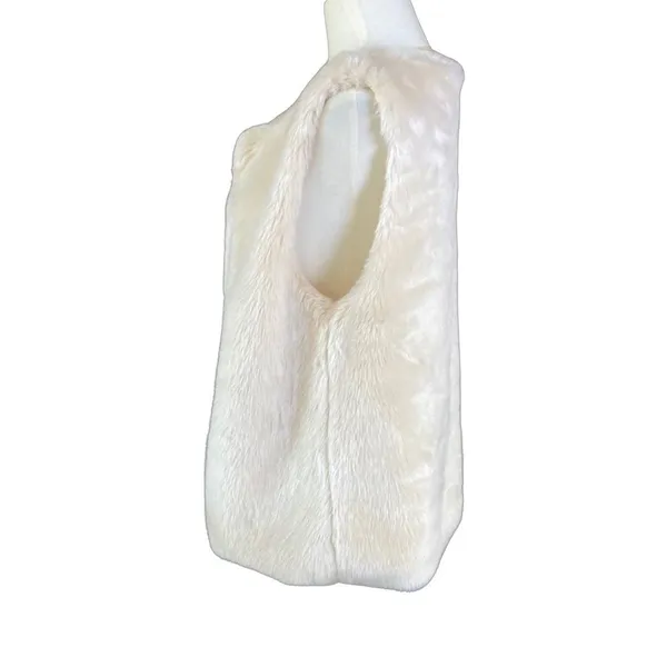 Signature Studio Women's Vest Sz S‎ Cream Faux Fur Open Front - Image 3