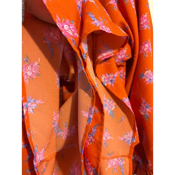 ASOS DESIGN Mini Romper‎ Womens Size 6 Orange Pink Floral Crochet Lace V-Neck - Image 7