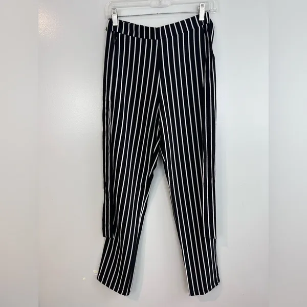 NWT Have Los Angles Black & White Striped Belted Lightweight Pull on Pants Small - Image 7
