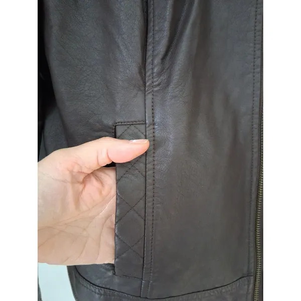 Christopher & Banks Jacket Brown Faux Leather Zip Up Pockets Women's size L - Image 6