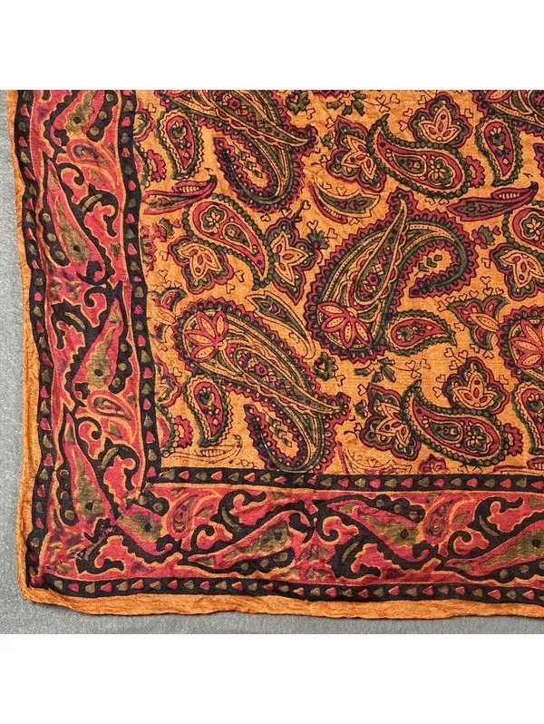 Vintage Paisley Patterned Silk Square Scarf with Orange and Red Tones Bohemian - Image 5