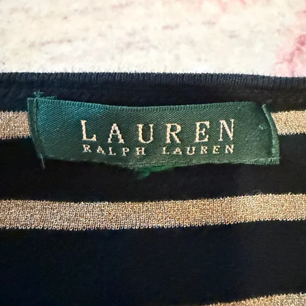 Lauren Ralph Lauren Black Gold Metallic Striped Long Sleeve‎ Pocket Top LRL - Image 3