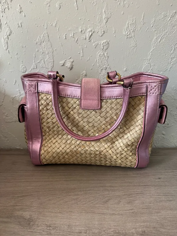 Coach Vintage 2004 Pink Straw Tote Bag - Style 4419 - Image 4