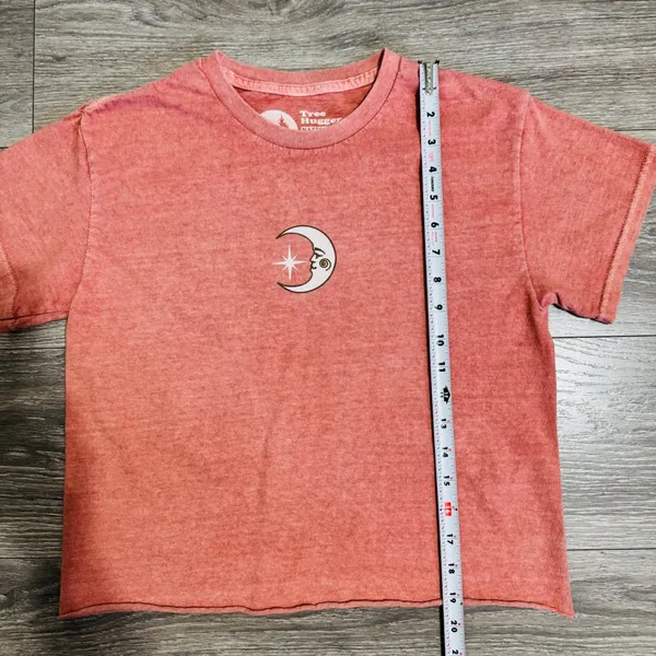 Tree Hugger Nation Moon Star Graphic‎ Cropped T Shirt Coral Pink Boho Size S - Image 8