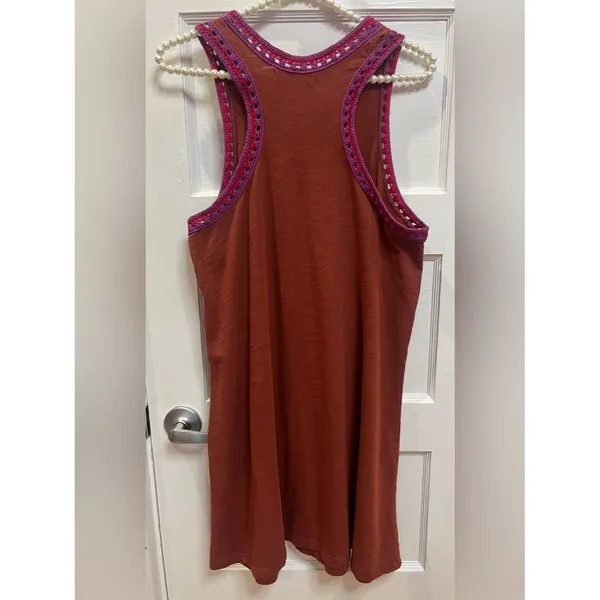 Natural Life Crochet Trim Racerback Boho Dress Rust Orange Size Medium - Image 2