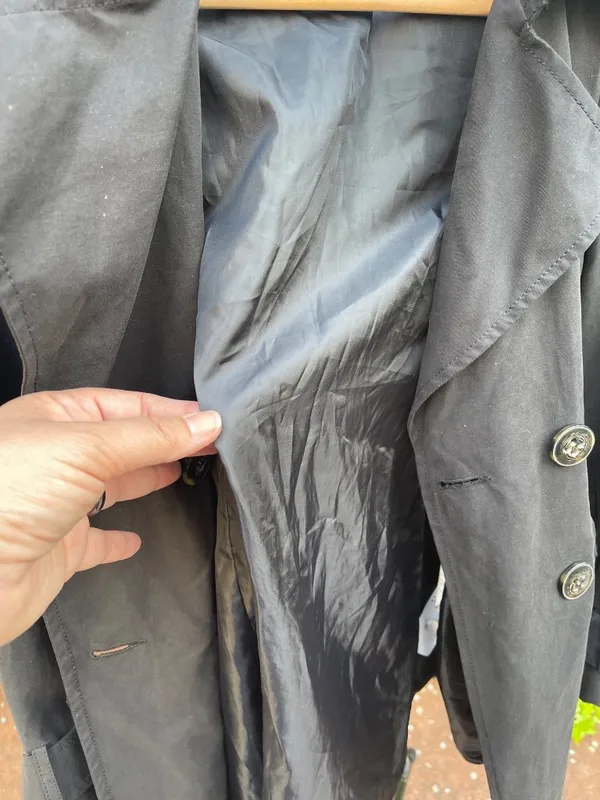 Y2K United Colors of Benetton Black Trench Coat M Minimalist Belted Jacket - Image 13