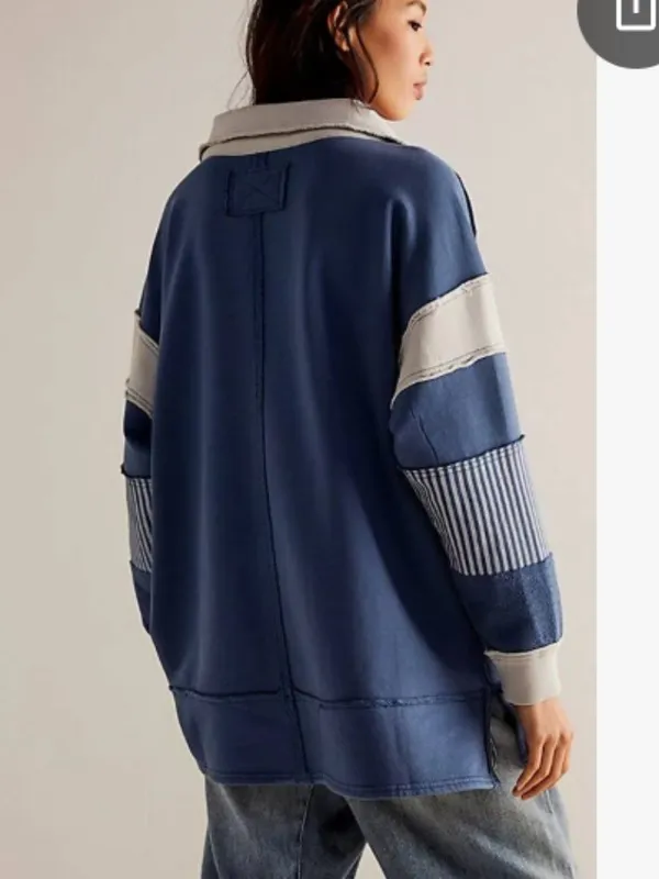 Free People x We The Free Clean Prep Polo Pullover Sweater Top Blue White Medium - Image 2