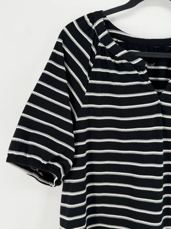 Cuddl Duds‎ Black White Striped T-Shirt Dress Women's Large Casual Coastal - Image 3