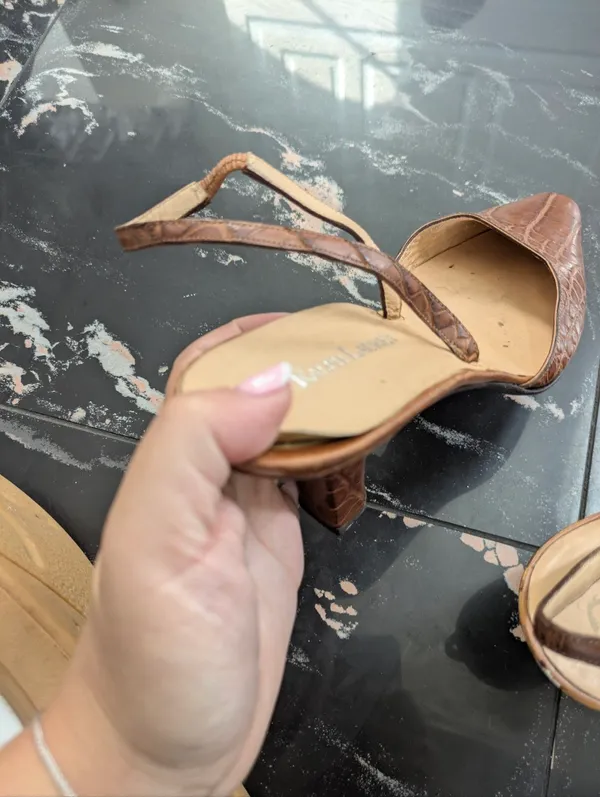 Vintage Ralph Lauren Brown Crocodile Leather Slingback Heels Size 8 - Image 8