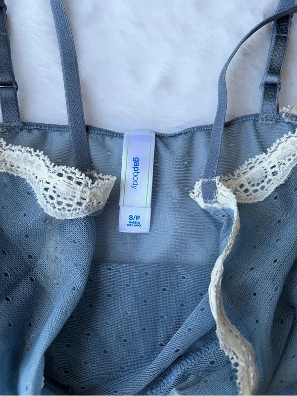 Y2K Blue Lace Bow Cami Sheer Polka Dot Coquette Lingerie Tank Top - Image 3