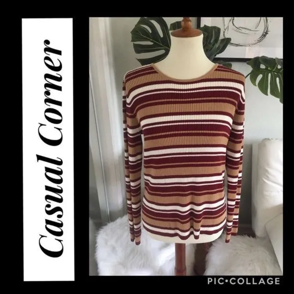 Casual Corner Annex Women’s Striped Lightweight Sweater Size Large - Image 2
