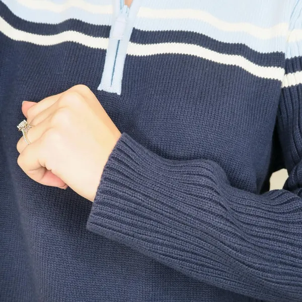 Vintage 90s Blue Striped Quarter Zip Sweater - Image 4