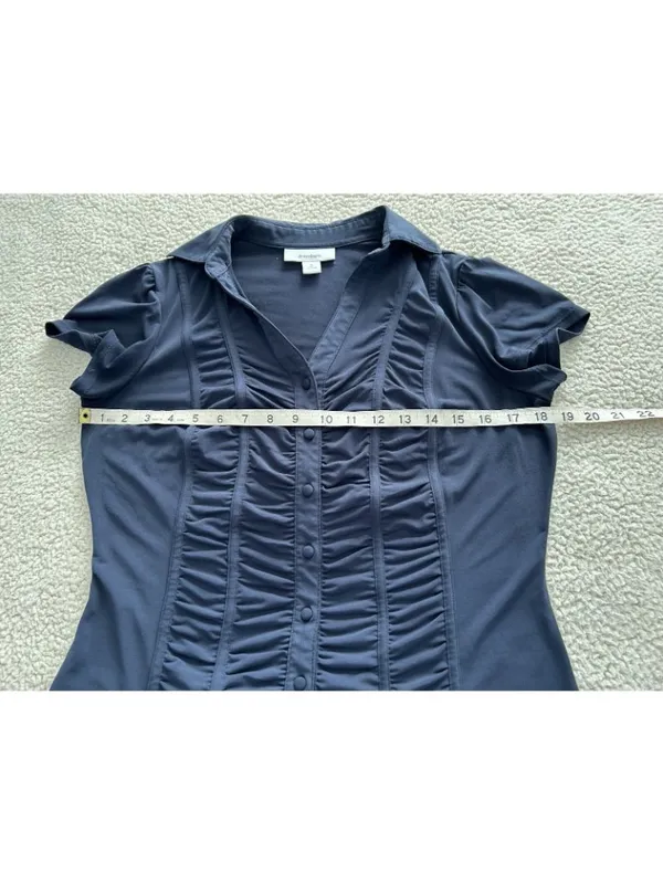 DressBarn Collared Short Sleeve Ruched Button Down Top Blue Size S - Image 7