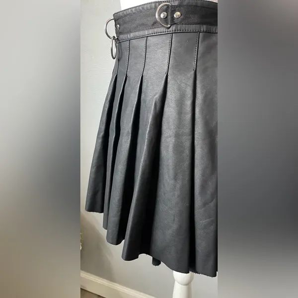 Current Mood Dolls Kill Spade Pleated Mini Skirt Black Vegan Leather - Image 2
