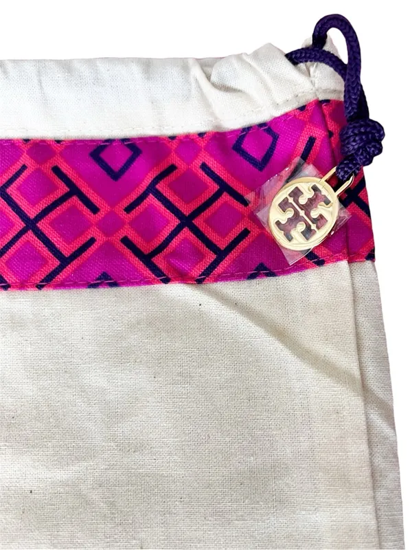 Tory Burch Large Canvas Dust Bag Magenta Pink Trim‎ Gold Logo Charm 22x21 - Image 2