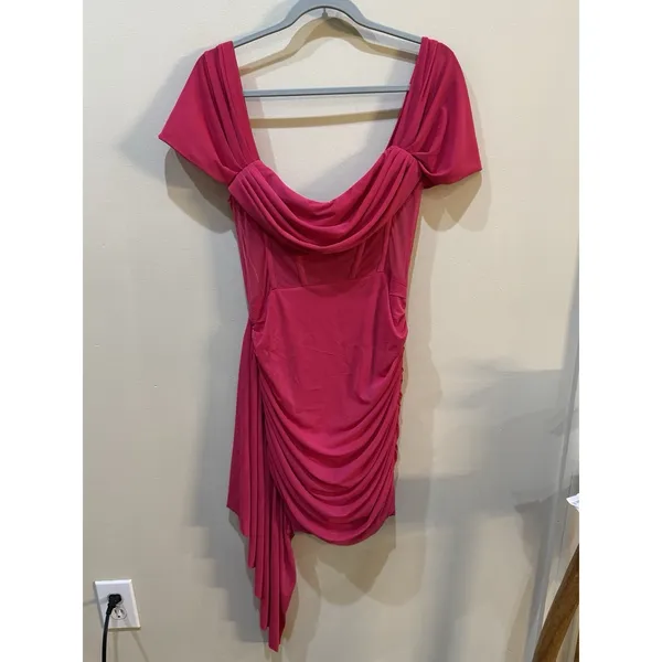 Hello Molly‎ FIT IN EVERYWHERE MINI DRESS PINK Size 8 Sheer Mesh Ruched Barbie - Image 4