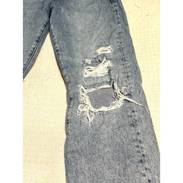 Free People Distressed Straight Leg Jeans Loose Fit Women's Size 25 Button Fly - Image 2