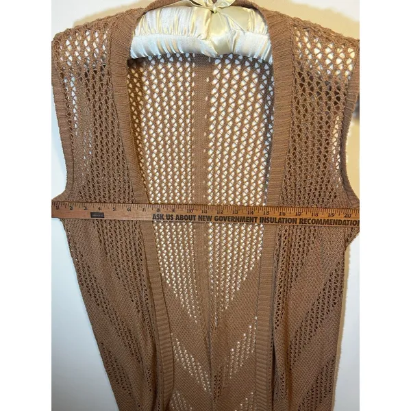 Serendipity by Victoria XL Brown Crochet Long Duster Vest Boho Festival Cardigan - Image 5