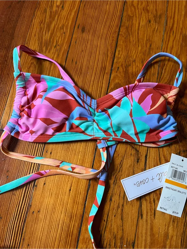 Salt + Cove Multicolor Tropical Leaf Bikini in Pink, Teal & Orange - Image 6
