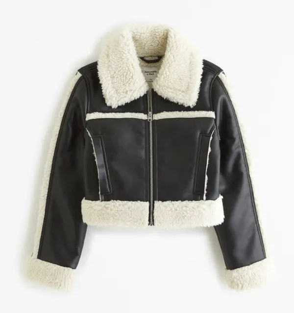Abercrombie Cropped Vegan Leather Sherpa Jacket - Image 2