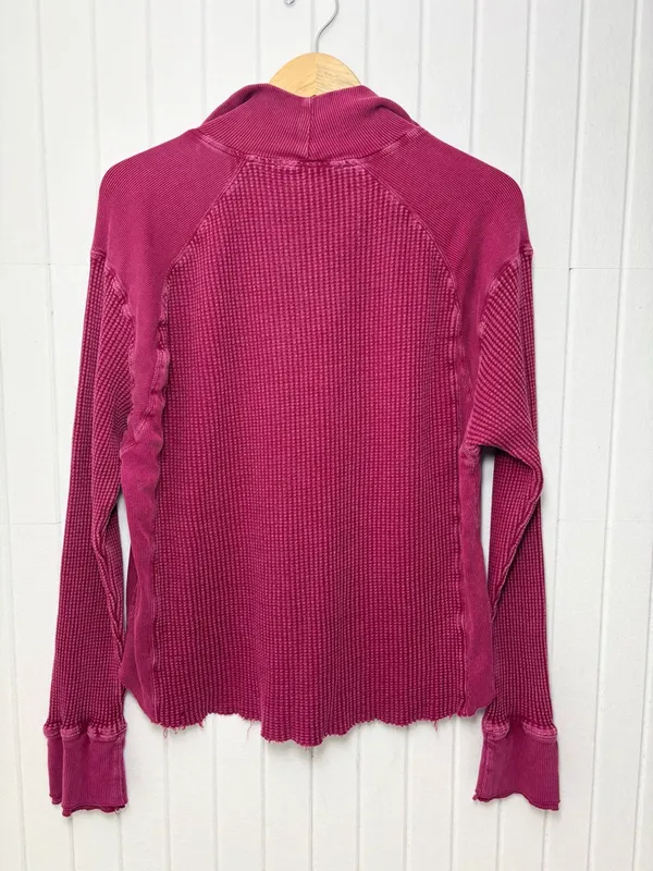 Free People Ashton Wine Half-Zip‎ Waffle Knit Pullover Size XL - Image 4