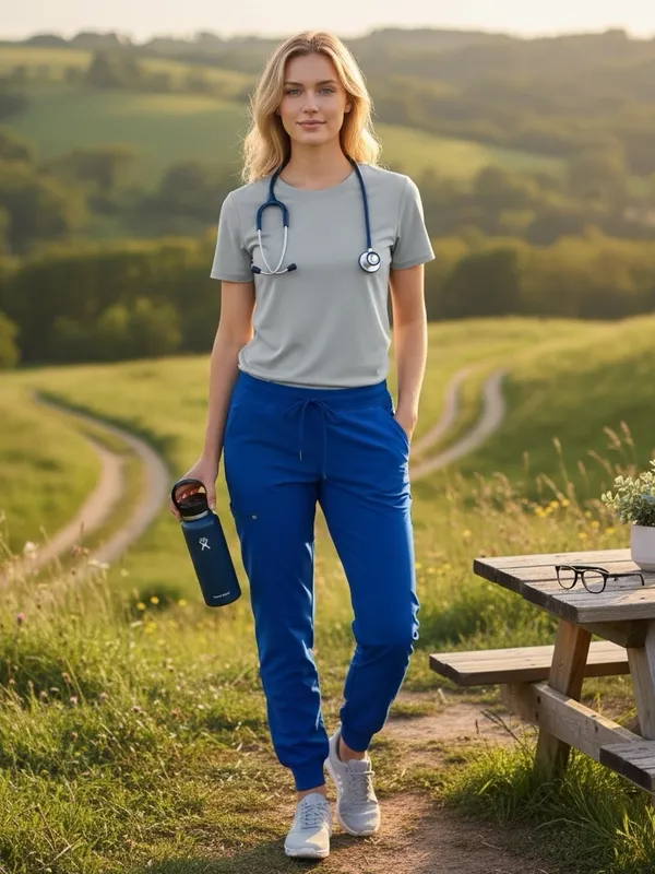 Mandala Royal Blue Jogger Scrub Pants Stretch Multi-Pocket Women’s XS Uniform - Image 6
