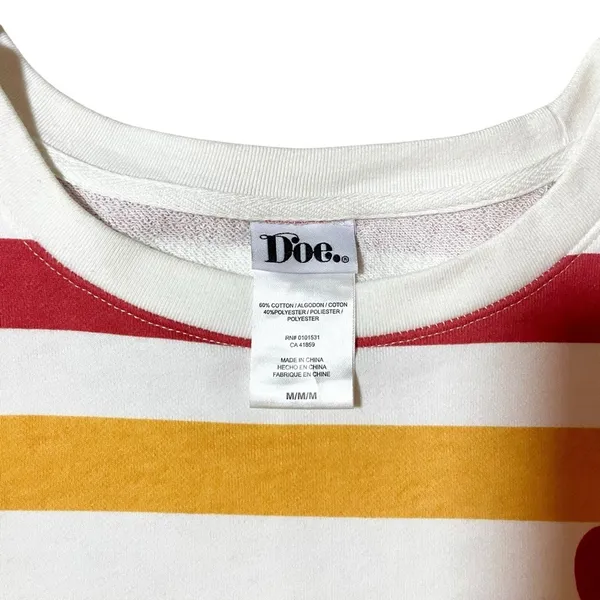 Doe Rainbow Stripe Red Heart Patch Crewneck Sweatshirt Size M - Image 3