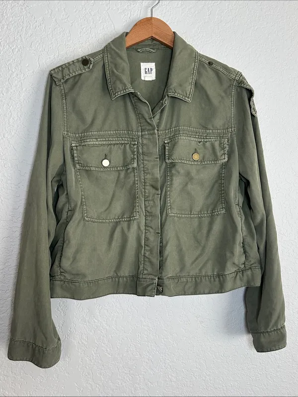 NEW Gap Tencel Icon Military Utility Jacket Olive Green Pockets Size XL - Image 2