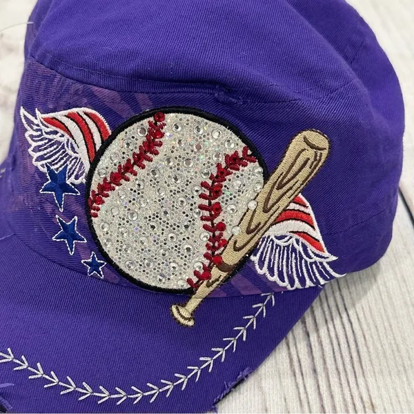 Mom’s‎ Bling Baseball Ball Cap Purple Patriotic Little League Adjustable - Image 2
