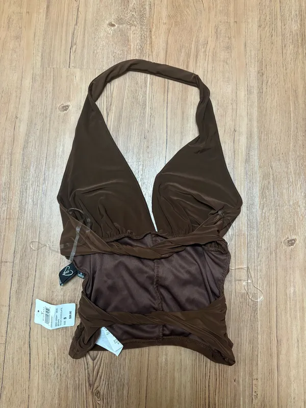 Windsor Twist The Night Halter Crop Top Brown - Image 4
