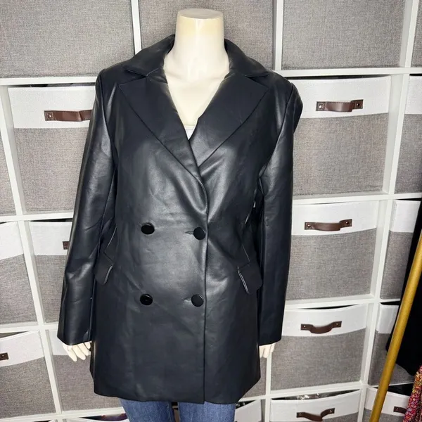Akira Double Breasted Vegan Leather Blazer Jacket Size Large - Image 10