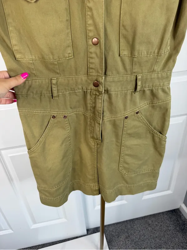 Miou Muse Sz M Olive Utility Romper Cotton Military Safari Short Sleeve - Image 5
