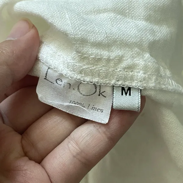 Linen Wrap Top open front long sleeve womens White (medium) minimalist natural - Image 2