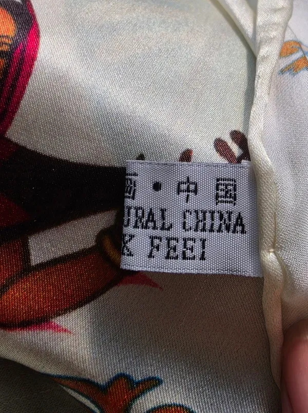 Vintage 100% Silk Scarf Hand Rolled Hem. DunHuang Art 43x41" - Image 8