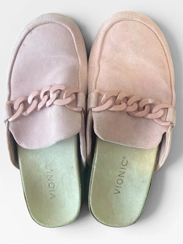 Vionic Georgie Blush Rose Pink Suede Chain Mule Loafers Size 7 Orthotic Comfort - Image 3