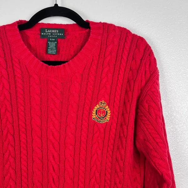 Lauren Ralph Lauren Women's Cable Knit Sweater Red Sz PM - Image 3