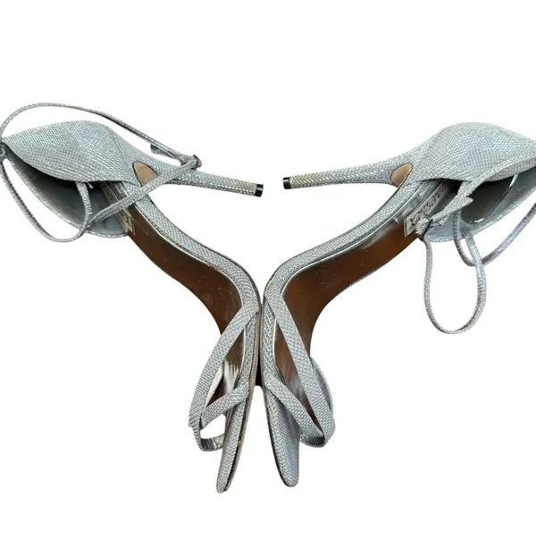 Badgley Mischka Shoes‎ Womens Size 9.5 Silver Strappy Ankle Strap Sandals Heels - Image 5
