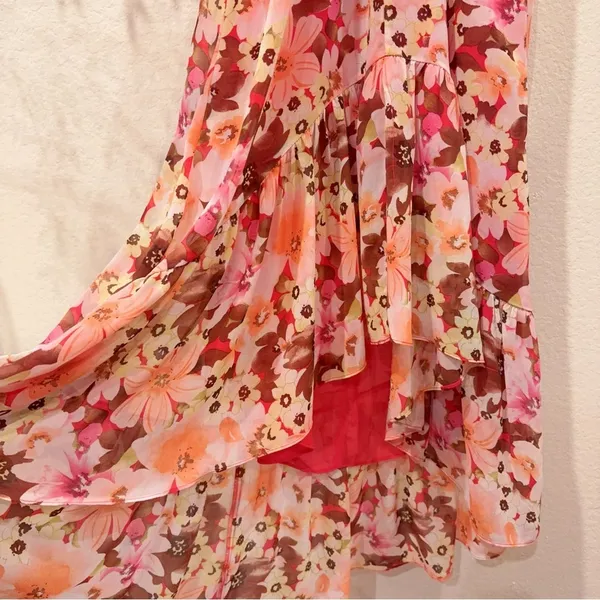ASTR Jennell Summer Boho Maxi Dress Wedding Guest Vacation in Brown Red Floral - Image 8