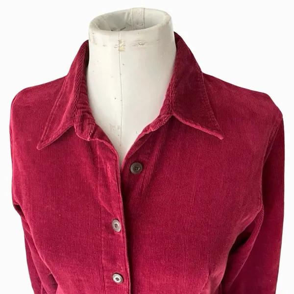 Vintage 90s Eddie Bauer Corduroy Maxi Shirt Dress Women’s 8 Petite Red Cottage - Image 4