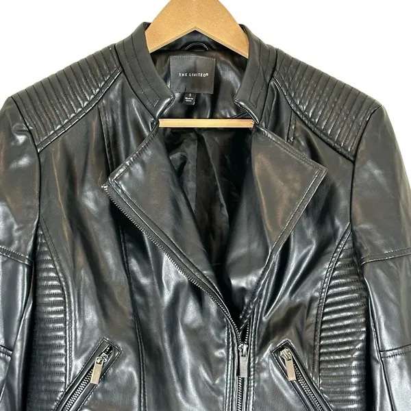 The Limited Moto Jacket Womens S Black Faux Leather Quilted Biker Gothic Punk - Image 3