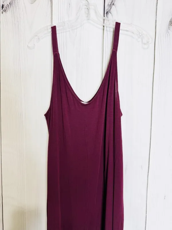 Athleta Nighttime Bliss V-Neck Romper Wide Leg Jumpsuit Deep Burgundy Sz L - Image 2