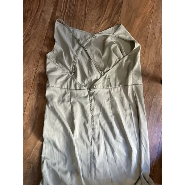 SHEIN BAE Curve Maxi Slip Dress 1XL Plus Green Satin Cowl Neck Ruched Slit - Image 10