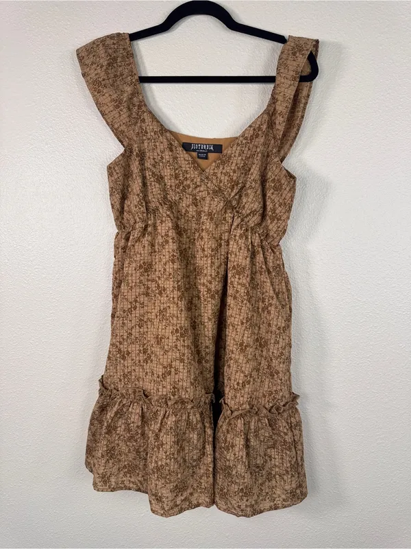 Disturbia Brown Floral Ruffled Mini Dress Womens 6 Fall Casual Boho Peasant - Image 12