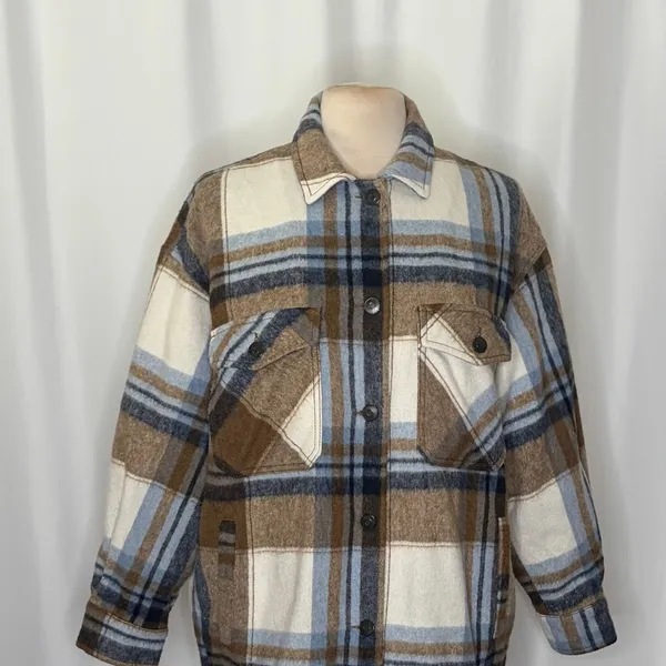 ZARA Wool Alpaca‎ Plaid Shacket Shirt Jacket Pockets Outdoors Preppy Medium - Image 3