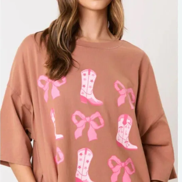 Peach Love California WASHED RIBBON & WESTERN BOOTS T-SHIRT DRESS NWOT Punch LOVE SIZE S - Image 6