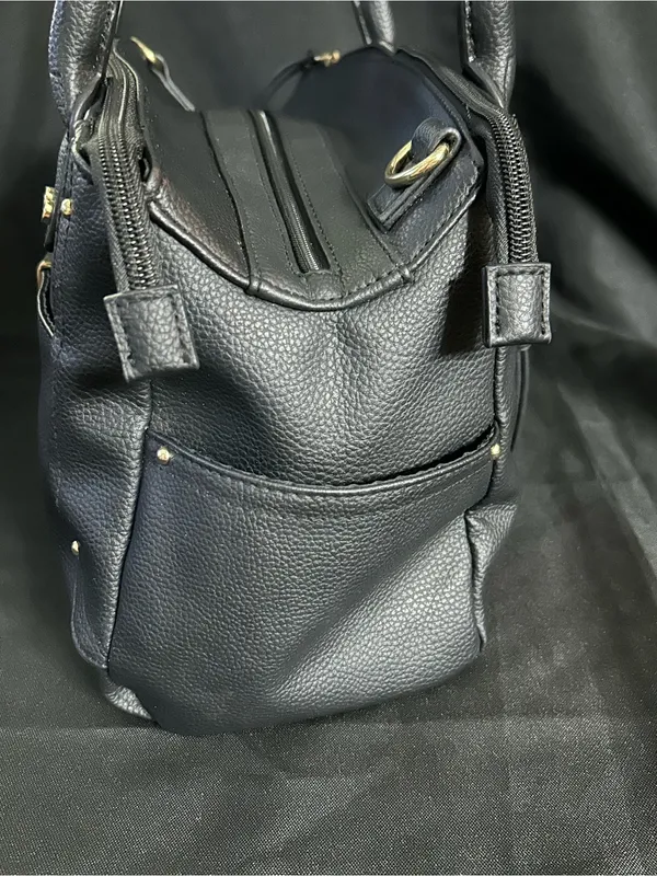 Rosetti Black & Gold Pebbled Faux Leather Satchel Handbag - Image 8