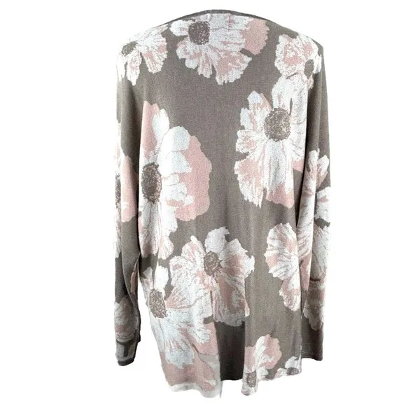 Ruby Rd Women's XL Sweater Floral Knit Pullover Tan Pink Crew Neck EUC - Image 3