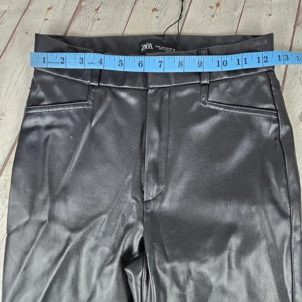Zara Faux Leather High Rise Trousers Black Size US S - Image 10