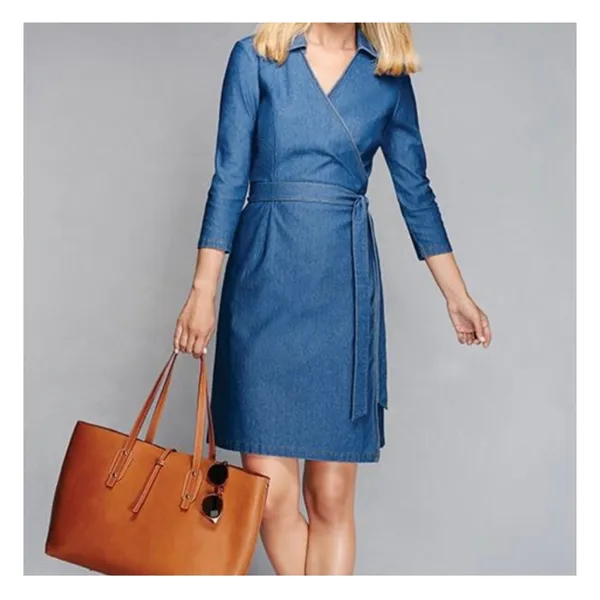 Tuckernuck J. Mclaughlin Lila Indigo Cotton Stretch Denim Wrap Dress Size Medium - Image 3