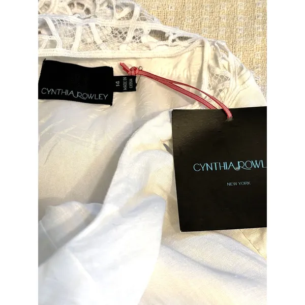 Cynthia Rowley Linen Dress White Lace Back Sleeveless Midi Dress NWT Size 14 - Image 7